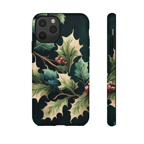 Dark Green Festive Holly in Watercolor - Impact Resistant Phone Case iPhone 11 Pro Matte